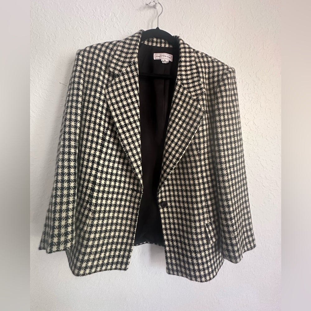 Jones New York Wool Houndstooth Blazer Timeless Professional Style